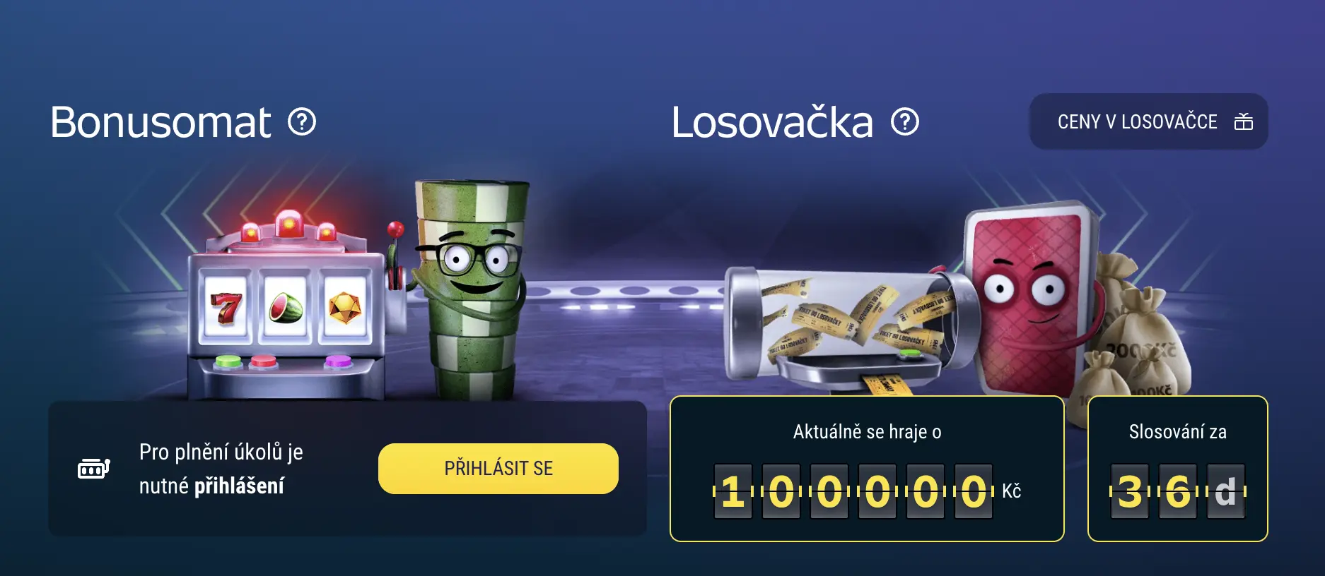 Bonusomat a Losovačka od Radioservis Hry – hrajte o 1 milion korun Herní postavy žetonu a karty u Bonusomatu a Losovačky s hlavní výhrou 1 000 000 Kč